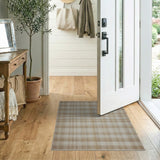 Beige Plaid Woven Area Rug with Fringe