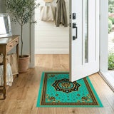 Teal Persian Mandala Area Rug with Gold Accents