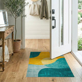 Teal Sunny Yellow Modern Wave Area Rug