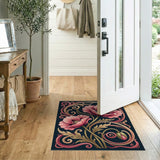 Ornate Pink Poppy Floral Area Rug
