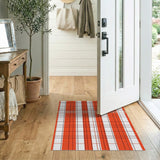 Bold Orange Plaid Geometric Area Rug