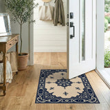 Navy Blue Persian Medallion Area Rug on Beige