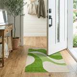 Green Wavy Green Abstract Area Rug