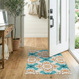 Teal Terracotta Geometric Tile Area Rug