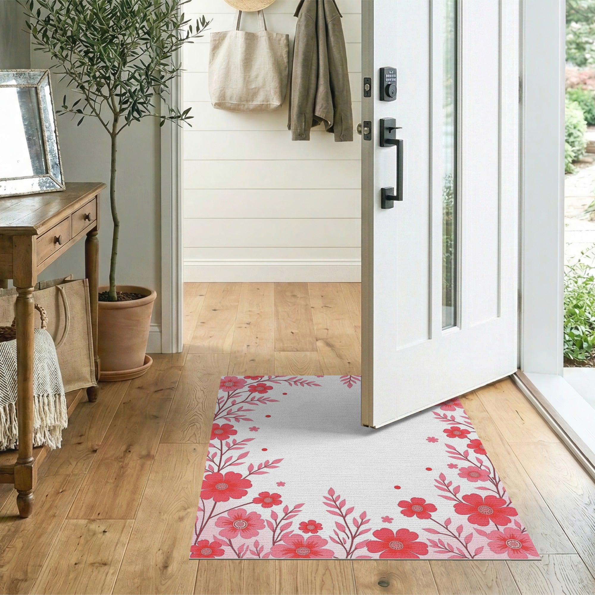 Floral Vintage Vintage Pink Floral Border Area Rug