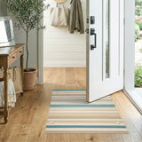 Blue Teal Striped Seashell Coastal Area Rug