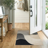 Modern Beige Area Rug with Black Curved Shapes