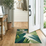 Lush Green Palm and Monstera Leaf Area Rug
