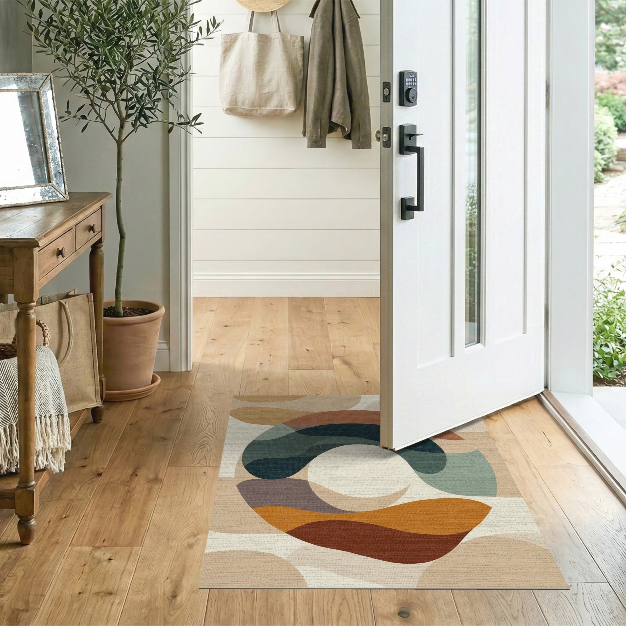 ODIKA Modern Abstract Earth Tone Washable Area Rug - Low Pile Non-Slip