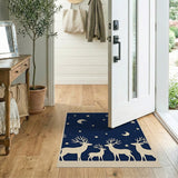 Navy Deer Family Starry Night Silhouette Area Rug