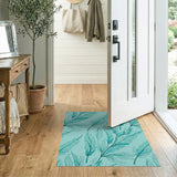Teal Feather Pattern Boho Area Rug