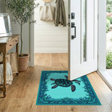 Sea Turtle Teal Coastal Area Rug