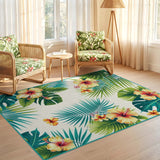 ODIKA Tropical Floral Washable Rug - Low Pile Non-Slip Botanical Palm Leaf Carpet, Pet & Kid Friendly