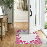 Pink Rose Cherry Blossom Floral Border Rug