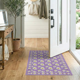 ODIKA Purple Daisy Floral Washable Area Rug - Low Pile Non-Slip, Pet & Kid Friendly