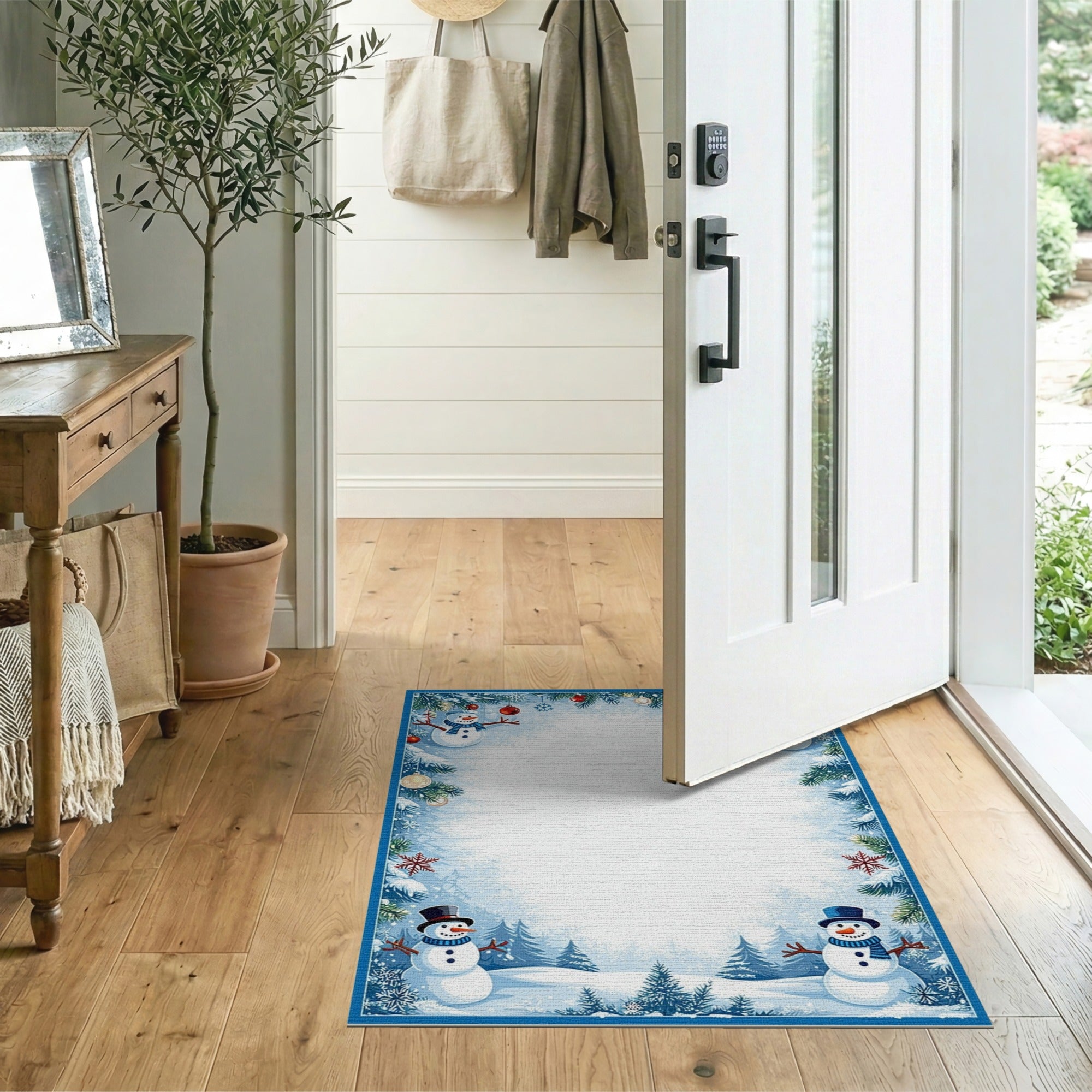 Festive Snowman Christmas Border Area Rug