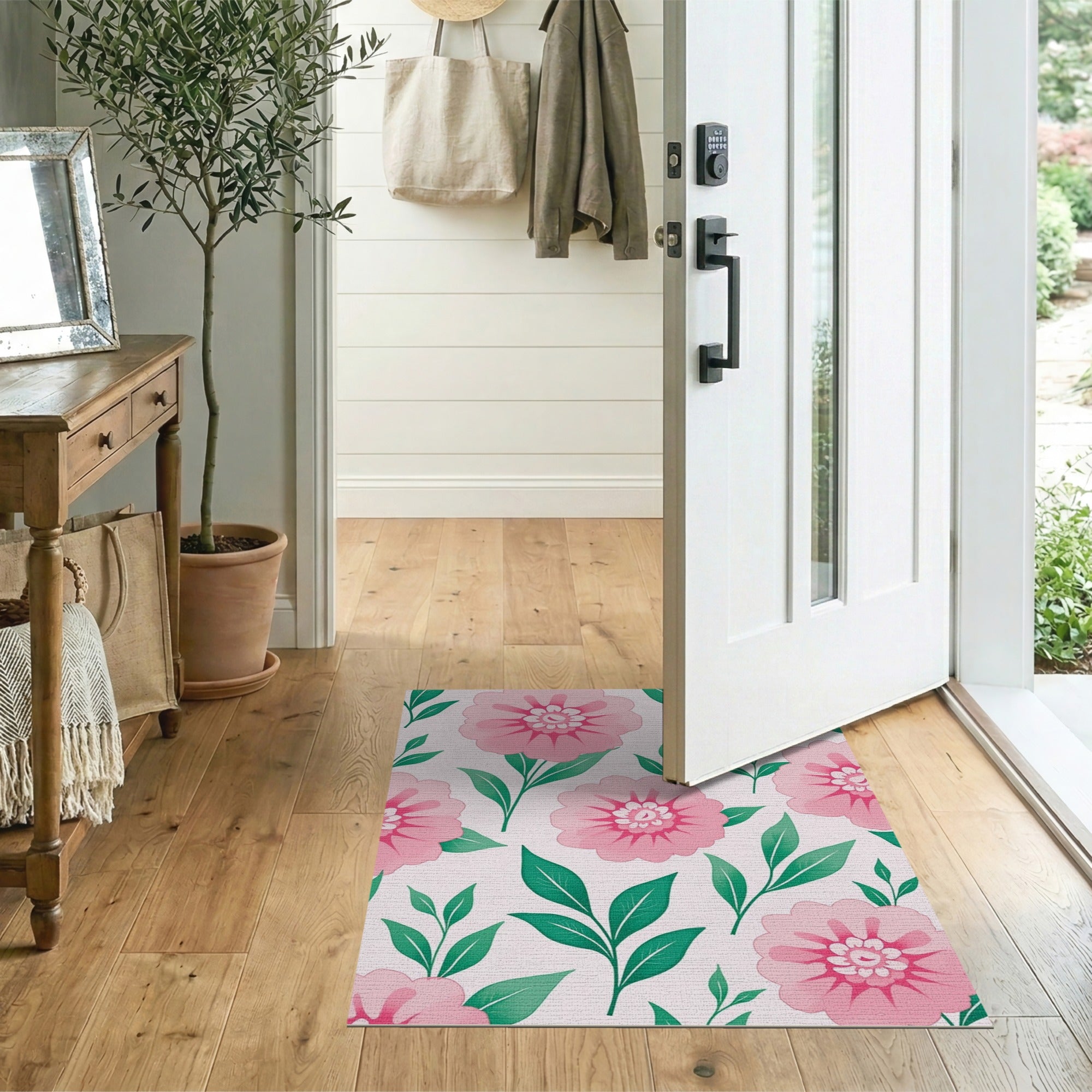 Floral Vintage Blush Pink Watercolor Floral Area Rug