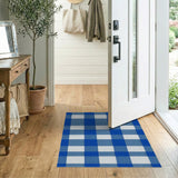 Classic Navy Blue and White Checkered Area Rug