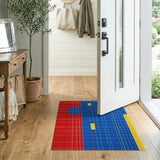 Bold Red Blue Yellow Grid Geometric Area Rug