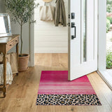 Pink Ombre Stripe Rug with Leopard Print Border