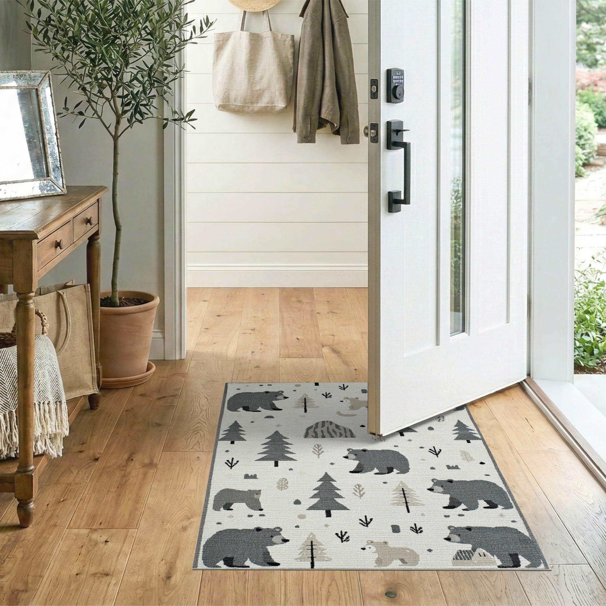 Cozy Grey Bears Woodland Nursery Rug