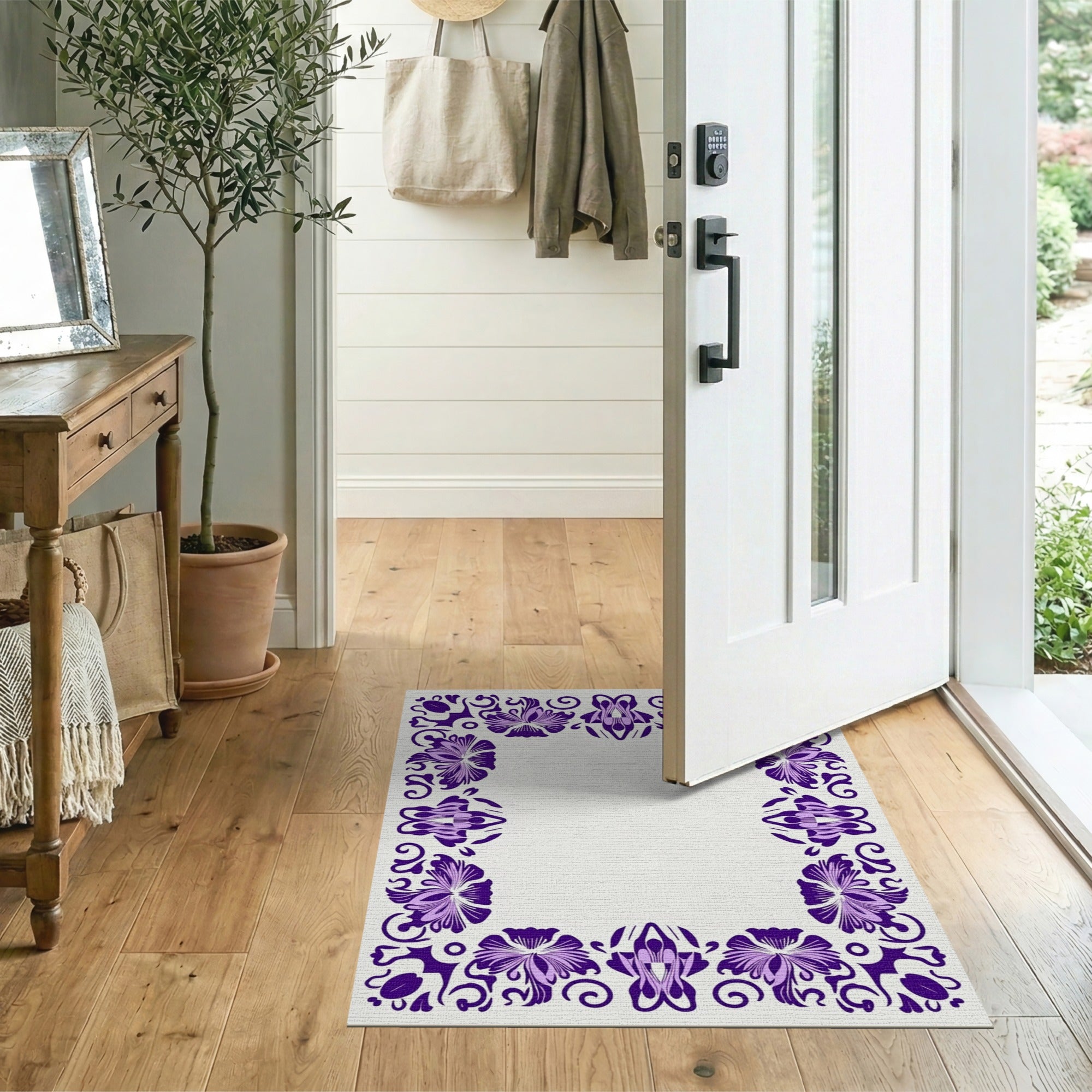 Floral Vintage Purple Floral Ornate Border Area Rug