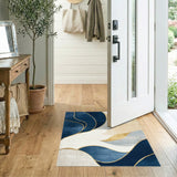 Navy Blue Abstract Wave Area Rug with Gold