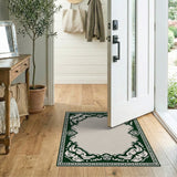 Ornate Green Elephant Border Area Rug