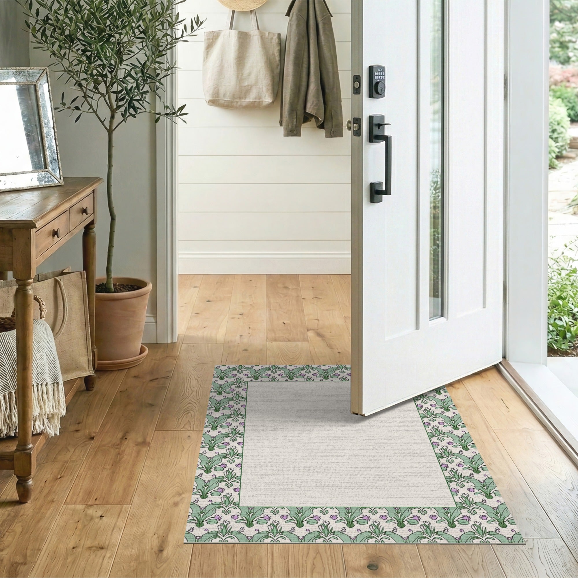 Vintage Green Lily Pad Frog Border Area Rug