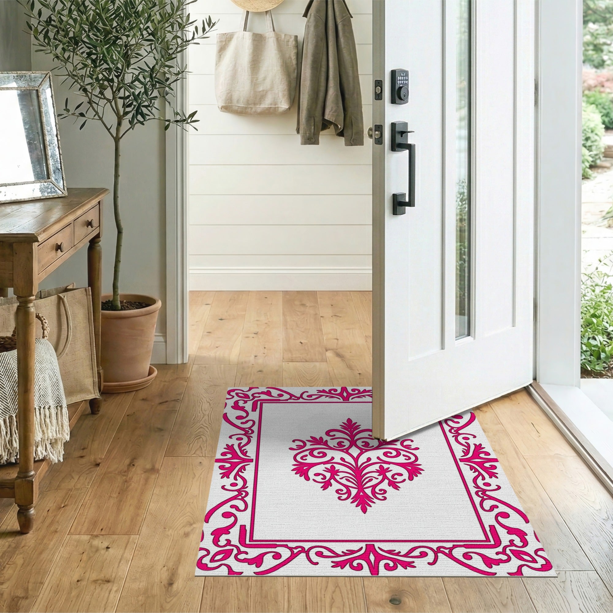 Floral Vintage Pink Ornate Floral Damask Area Rug