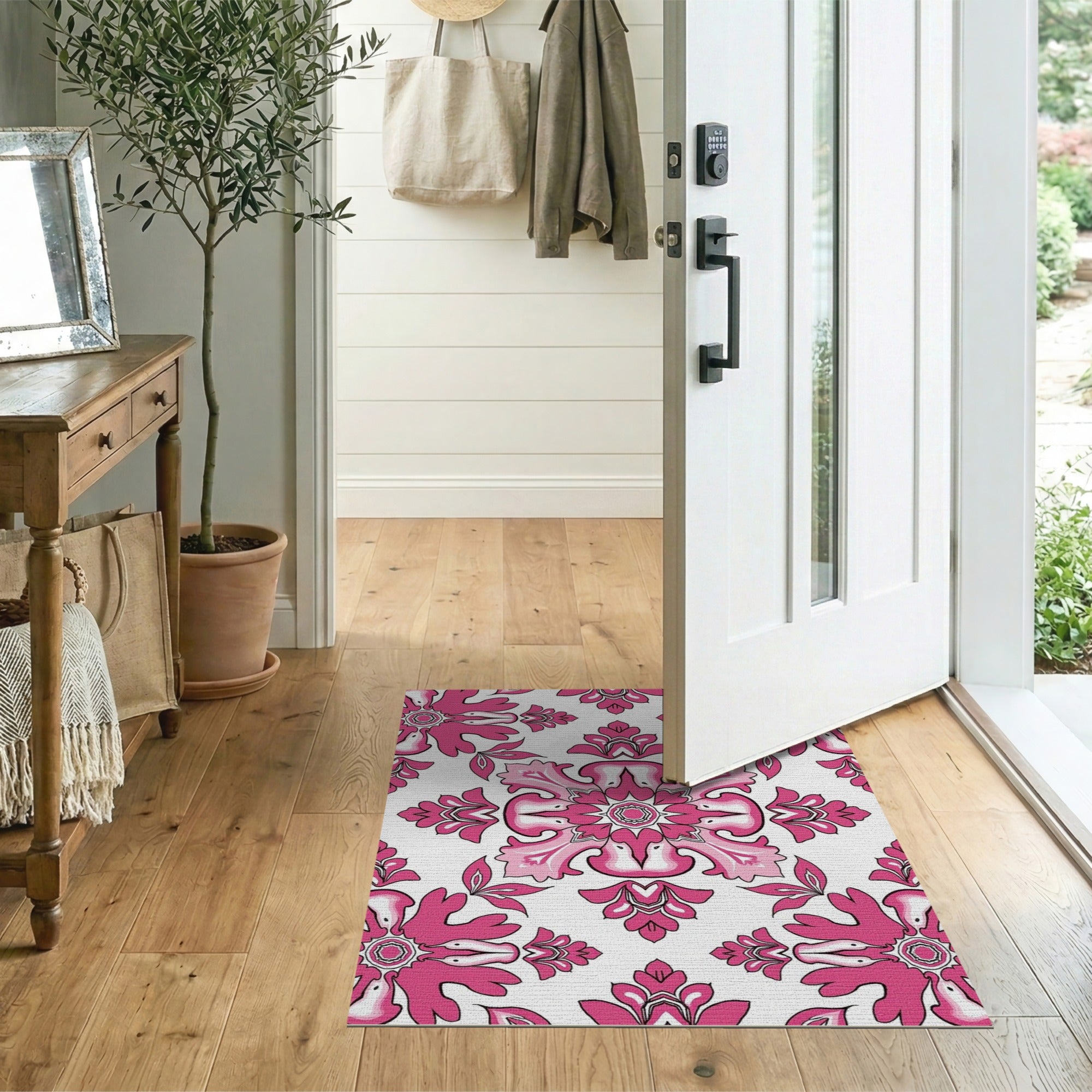 Floral Vintage Pink Ornate Pink Floral Damask Area Rug