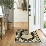 ODIKA Washable Black & Gold Ornate Traditional Area Rug, Low Pile Non-Slip