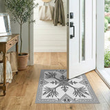 Black White Palm Frond Heritage Tribal Rug