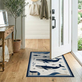 Navy Whale Playful Fish Nautical Area Rug