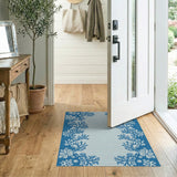Coastal Blue Coral Hibiscus Border Rug