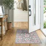 Grey Blush Pink Peony Floral Area Rug