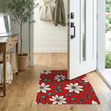 Vibrant Red Daisy Floral Area Rug with Teal Leaves