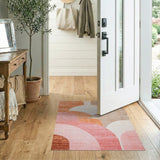 Modern Curved Abstract Area Rug in Pink Orange