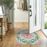 Pink Daisy Floral Medallion Area Rug on Teal