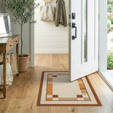 Geometric Tan Brown Border Area Rug