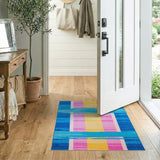Vibrant Blue Pink Yellow Brushstroke Striped Area Rug