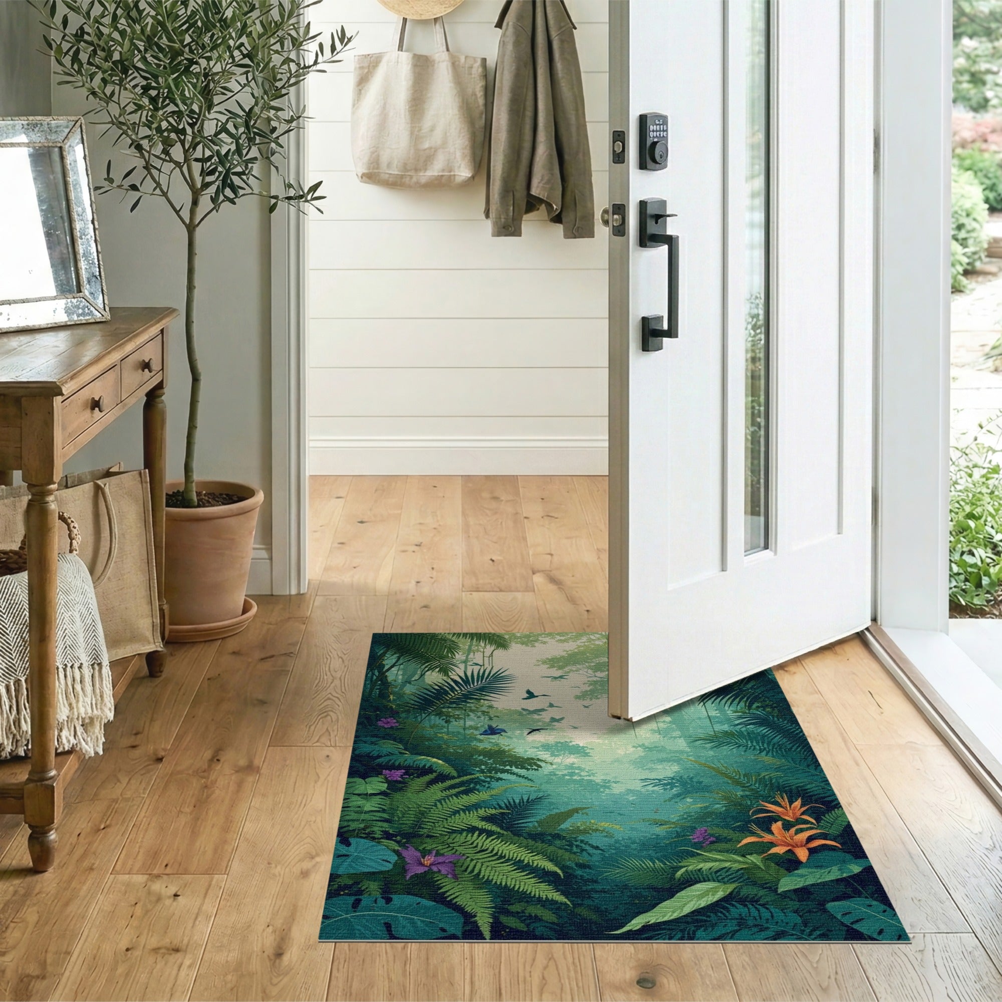 ODIKA Washable Tropical Jungle Rug - Low Pile Non-Slip Rainforest Botanical Area Rug