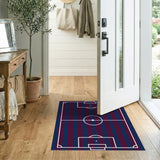 Navy Maroon Striped Soccer Field Area Rug