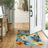 Teal Hibiscus Coastal Area Rug