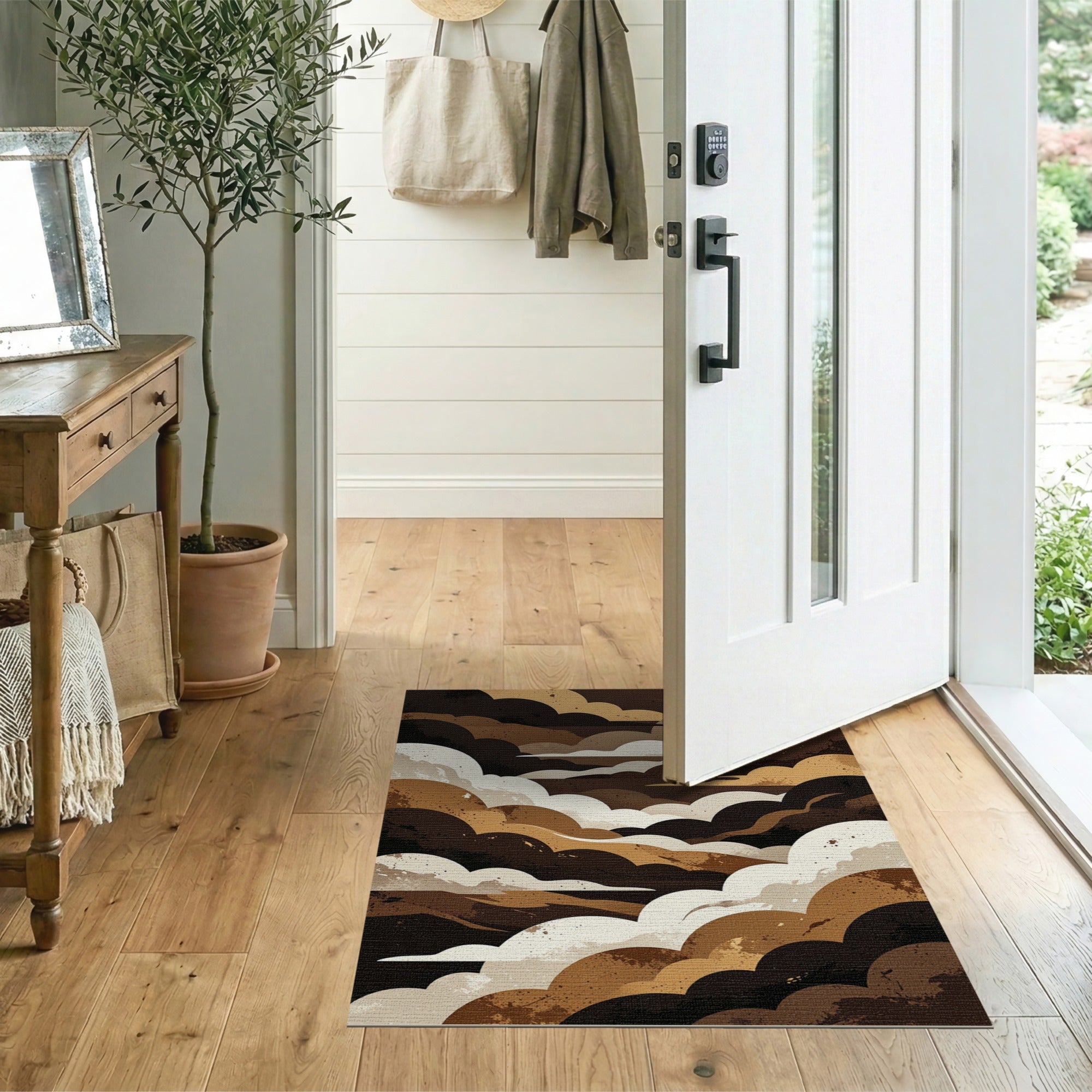 Brown Tan Layered Clouds Area Rug