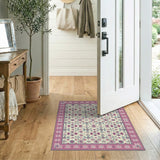 Pink Floral Persian Area Rug with Cream Field