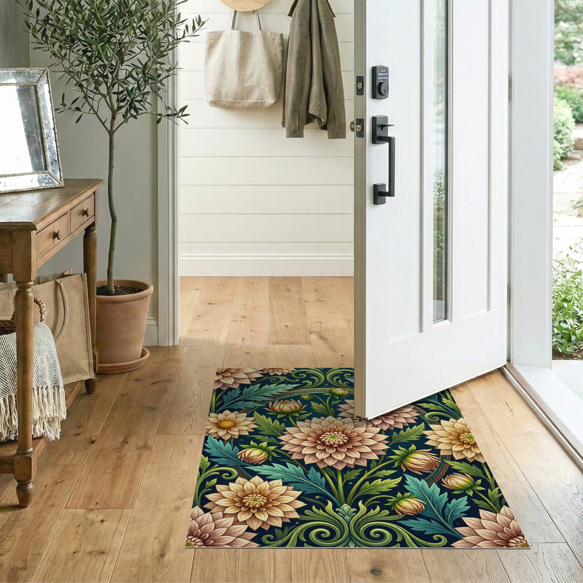 Vintage Dahlia Floral Area Rug in Teal