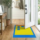 Vibrant Yellow Geometric Area Rug with Blue Borders