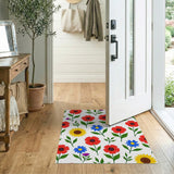 Vibrant Red Poppy Sunflower Floral Rug
