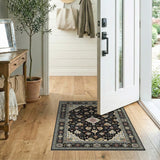 Black Persian Area Rug with Ivory Gold Motifs